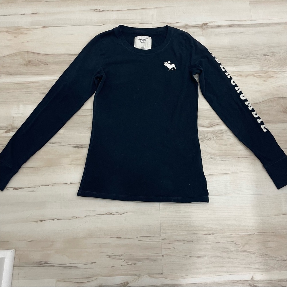 Abercrombie Kids Girls' navy Long Sleeve Logo Tee
